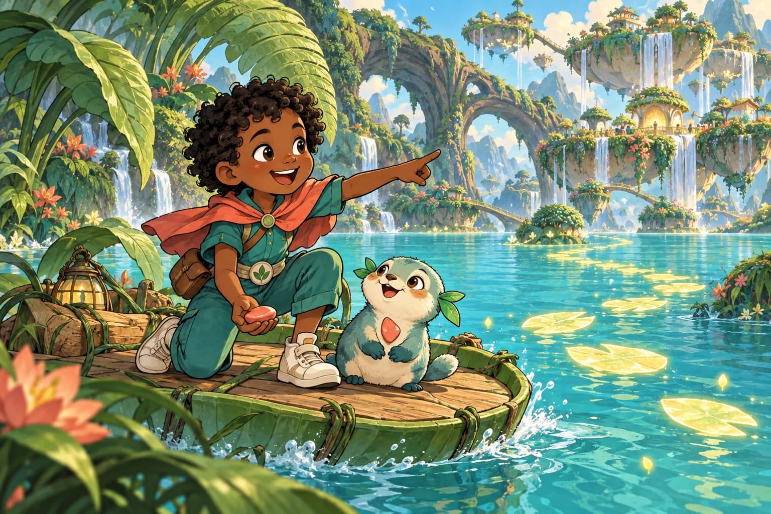 Beside a lagoon, your child befriends Tiko. When this unusual otter’s floating garden drifts away, your child takes charge of bringing it home.